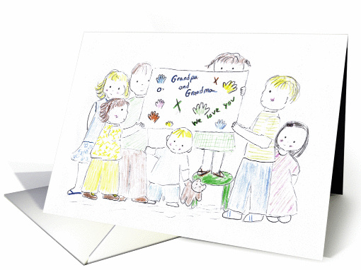 Kids Holding We Love You Sign--Grandparents Day card (664993)