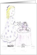 Girl Having Tea Party with her doll card