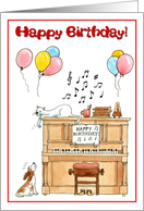 Happy Birthday - piano music and pets card