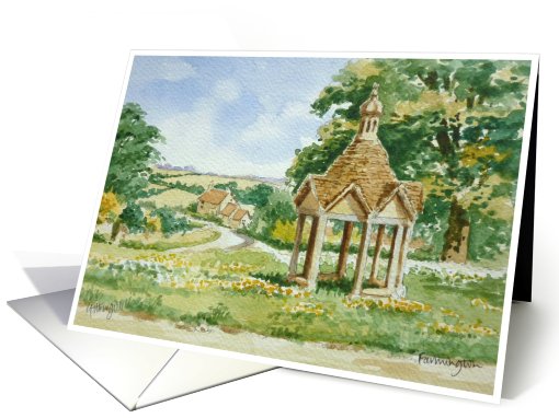 Watercolor painting  - Cotswolds, Farmington Pump, Glos. card (663674)
