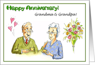 Happy anniversary - grandma and grandpa, older couple illustration card
