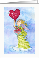 Valentine Cupid with Basket of Hearts for Parents card