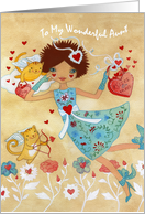 Happy Valentine’s Day Wonderful Aunt with Cupid Cats, Flowers, Hearts card