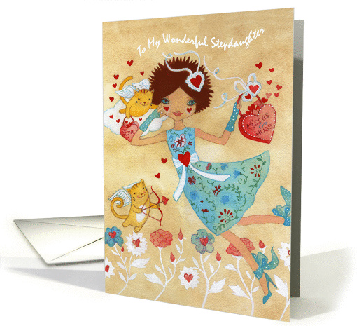 Happy Valentine's Day Stepdaughter with Cupid Cats,... (1357800)