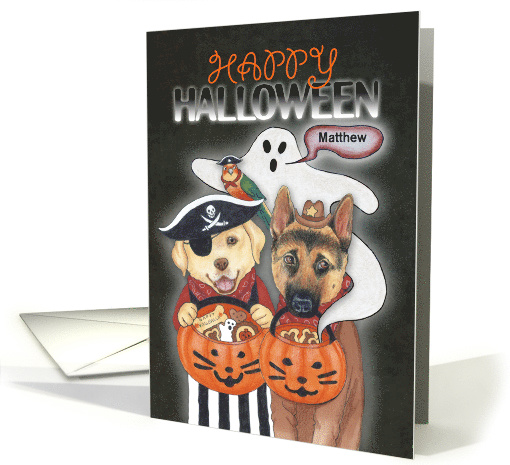 Happy Halloween Lab and Shepherd Dogs Custom Name card (1396812)