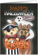 Happy Halloween Lab and Shepherd Dogs Custom Name card
