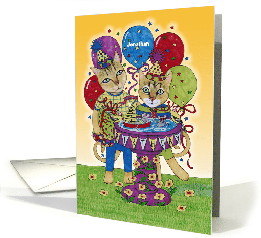 Happy Birthday Cats with Balloons Custom Name card (1438384)