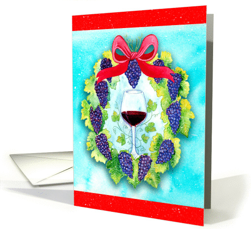 Wine Grapes Christmas Wreath with Wine Glass card (1454308)