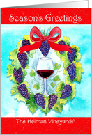 Season’s Greetings Wine Grapes Holiday Wreath Custom Name card
