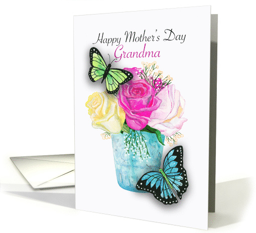 Mother's Day for Grandma with Butterflies and Roses on White card