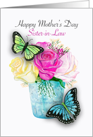 Mother’s Day for Sister-in-Law with Butterflies and Roses on White card