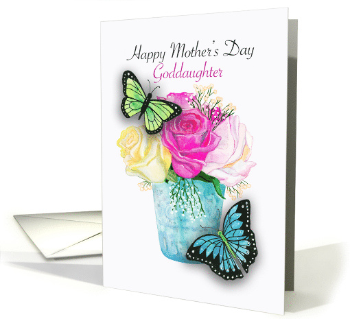 Mother's Day for Goddaughter with Butterflies and Roses on White card