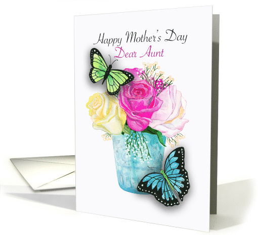 Mother's Day for Dear Aunt with Butterflies and Roses on White card