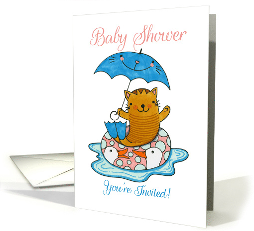 Summer Baby Shower Invitation with Cat in Flippers... (1572620)