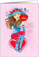 Valentine’s Day for Niece Stylish Girl in Pink and Blue with Heart card