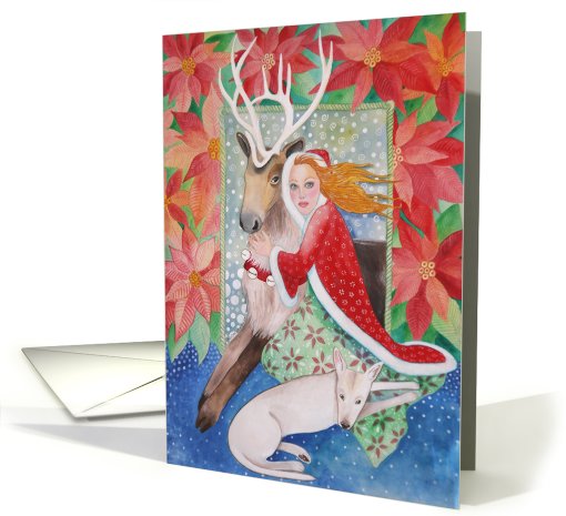 Poinsettias and Reindeer Season's Greetings card (712549)