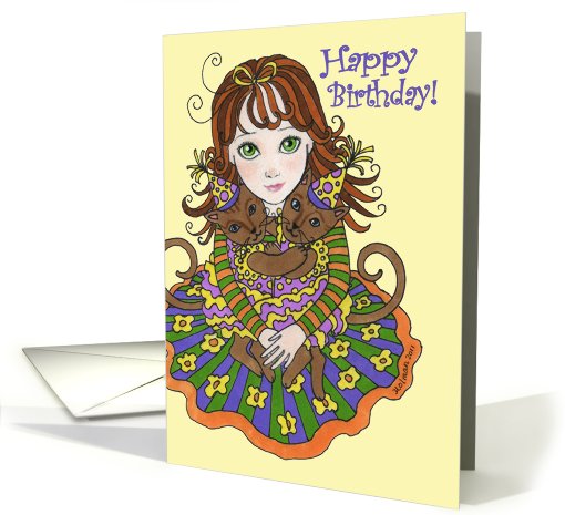 Girl with Party Cats Happy Birthday card (783897)