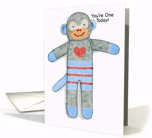Sock Monkey Birthday You're One Today! card (830195)