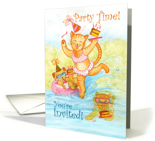 Party Time Cat in Pool Invitation card (836529)