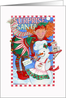 Santa’s Elf and Snowman’s Surprise for Santa card