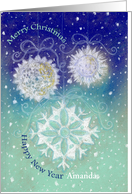 Custom Name, Christmas & New Year Wishes, Snowflakes Illustration card