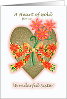 Valentine Heart of Gold with Bow and Flowers for Sister card