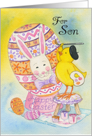 For Son Happy Easter Chick Painting Egg of Rabbit’s Face card