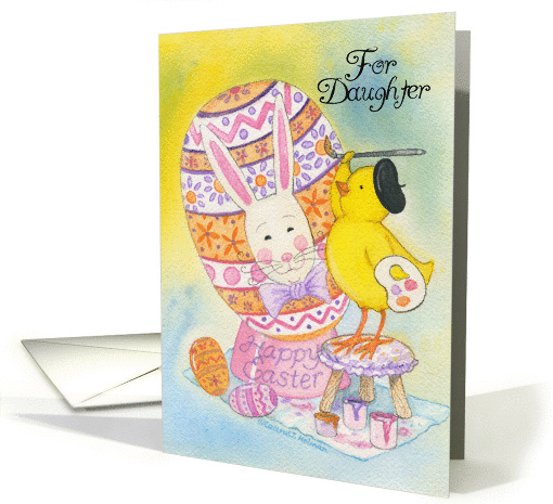 For Daughter Happy Easter Chick Painting Egg of Rabbit's Face card