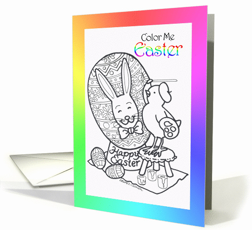 Color Me Easter Coloring Card Baby Chick Paints Easter Egg card