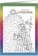 Christmas Coloring Book with Elf and Christmas Tree card