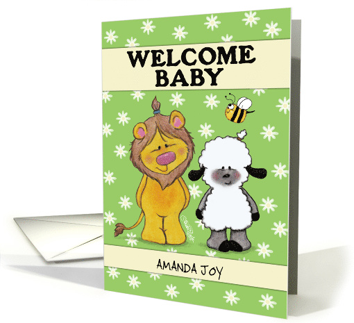 Customizable Welcome Baby, Lion and Lamb Babies in Green... (1438242)