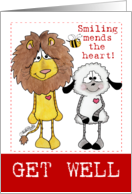 Get Well after Heart Surgery, Lion & Lamb, Smiling Mends the Heart card