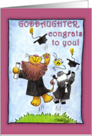 Graduation For Goddaughter-Lion and Lamb-Hats Off card