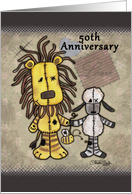 Happy 50th Anniversary-Lion and Lamb- Primitive Stuffed Animals card