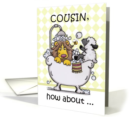 Happy Birthday for Cousin-Lion and Lamb -Bubbly card (895873)