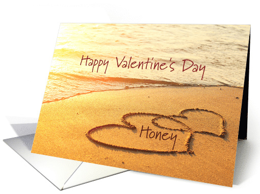 Happy Valentine's Day Honey - beach with hearts in sand card (1205374)