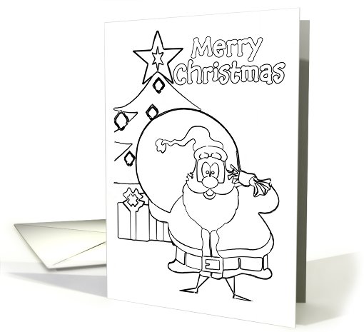 Merry Christmas - Coloring Card - Santa and Christmas Tree card
