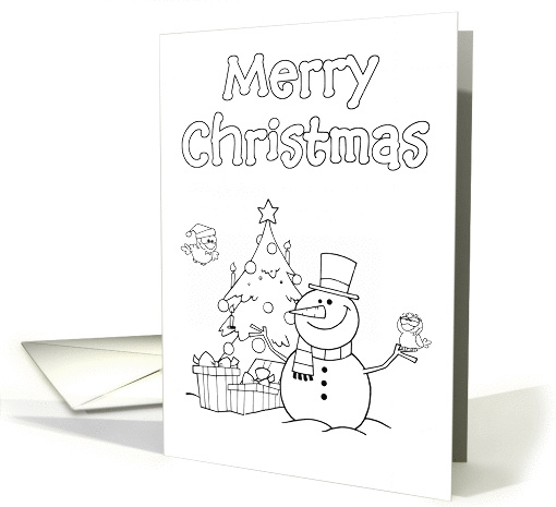 Merry Christmas - Coloring Card - Snowman and Christmas Tree card