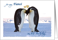 Birthday for Fianc (him) Penguin Pair with Hearts card