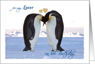 Birthday, for Life Partner/Lover (her), pair Penguins, hearts card