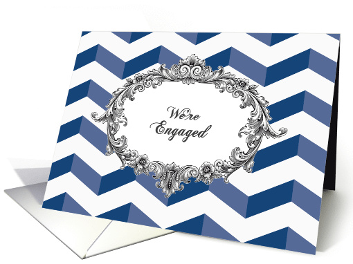 Engagement Announcement, chevrons, blue, vintage frame card (1123186)