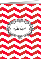 Wedding Menu card, Spanish, Chevrons, Red, antique frame card