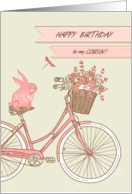 Birthday for Cousin, Pink Bicycle with Rabbit, Flower Basket card