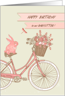 Birthday for Babysitter, Bicycle, Rabbit, Flower Basket card