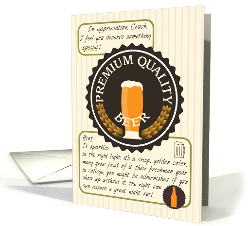 Thank You, for Coach, Retro Beer label, Funny, Necktie card (1388998)