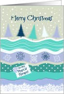 Christmas for Physical Therapist, Fir Trees Snowflakes Scrapbook Look card