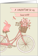 Valentine’s Day for Wife, Bicycle, Pink Rabbit, Flower Basket & Heart card