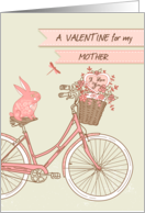 Valentine’s Day for Mother, Bicycle, Pink Rabbit, Flower Basket card