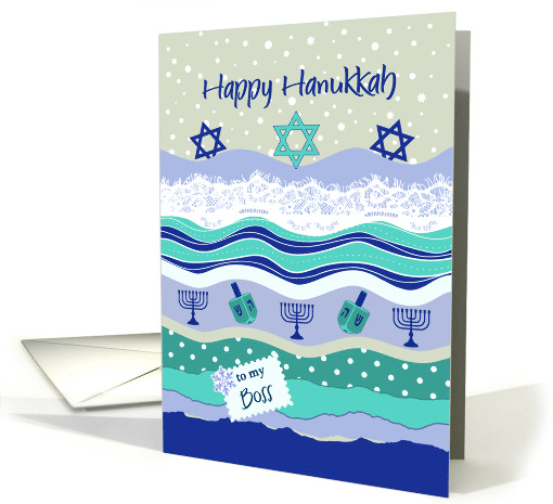 Hanukkah for Boss, Menorah Dreidels Torn Paper Scrapbooking Look card