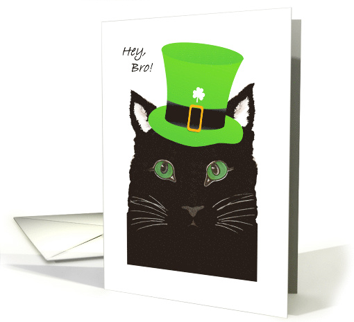 St. Patrick's Day for Bro, Brother, Black Cat wears Top Hat card